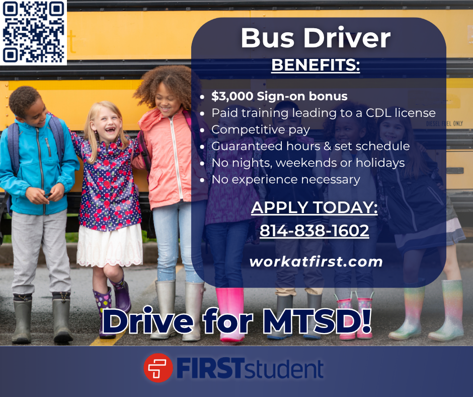 A hiring graphic for First Student, recruiting bus drivers.